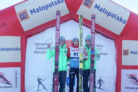 FIS Cup Zakopane 2017 - Podium 1. Ulrich Wohlgenannt, 2. Matjaž Pungertar, 3. Timi Zajc